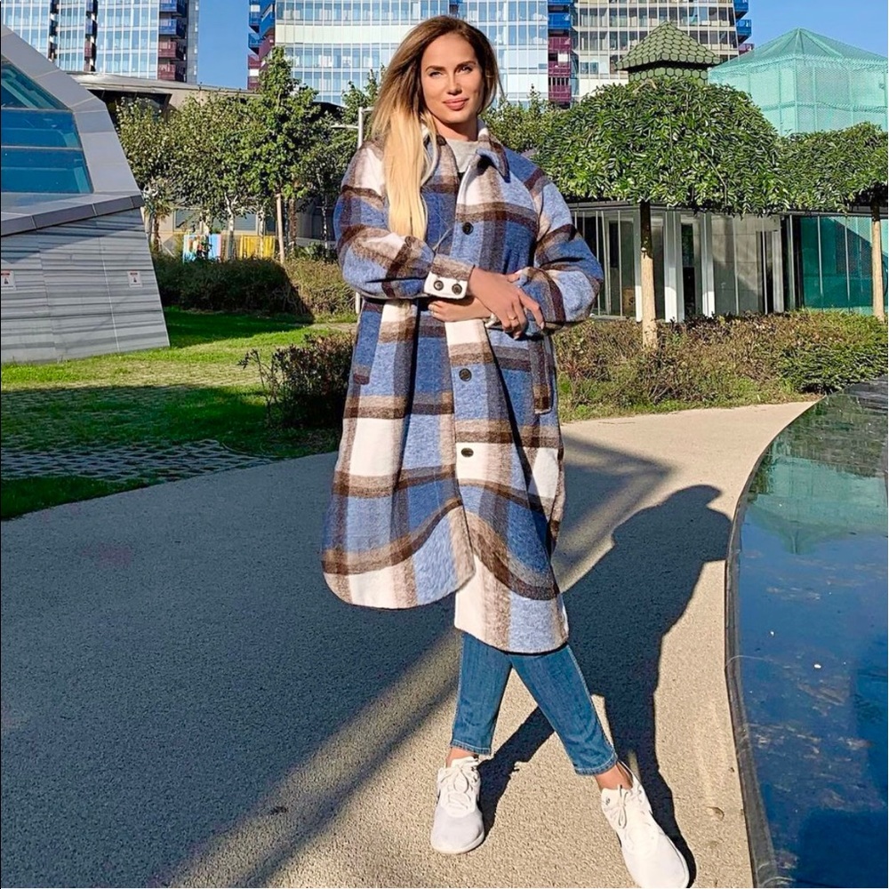 Bloggers favorite! Plaid Oversized Coat Jacket H&M New